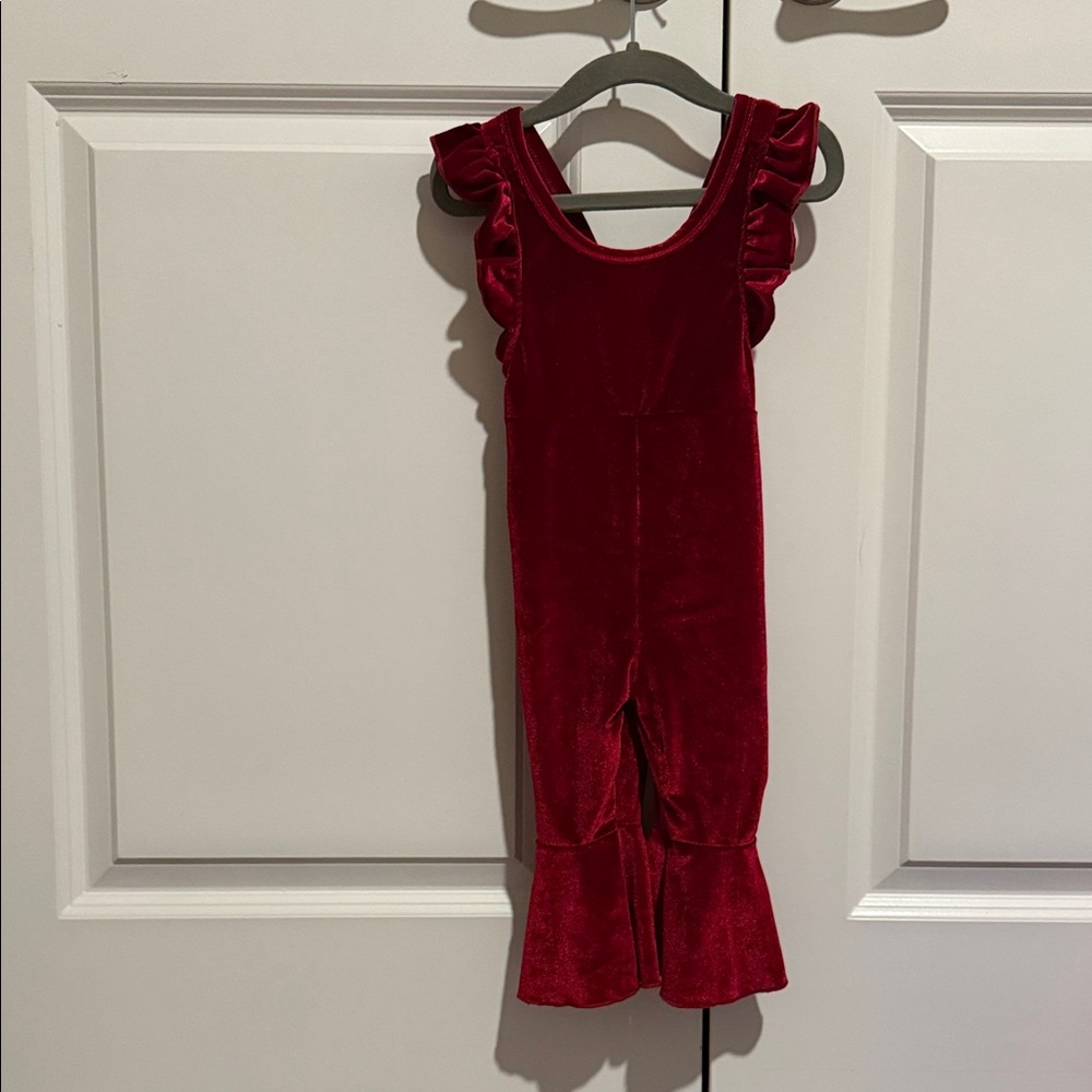 Red Velvet Ruffle Jumpsuit
